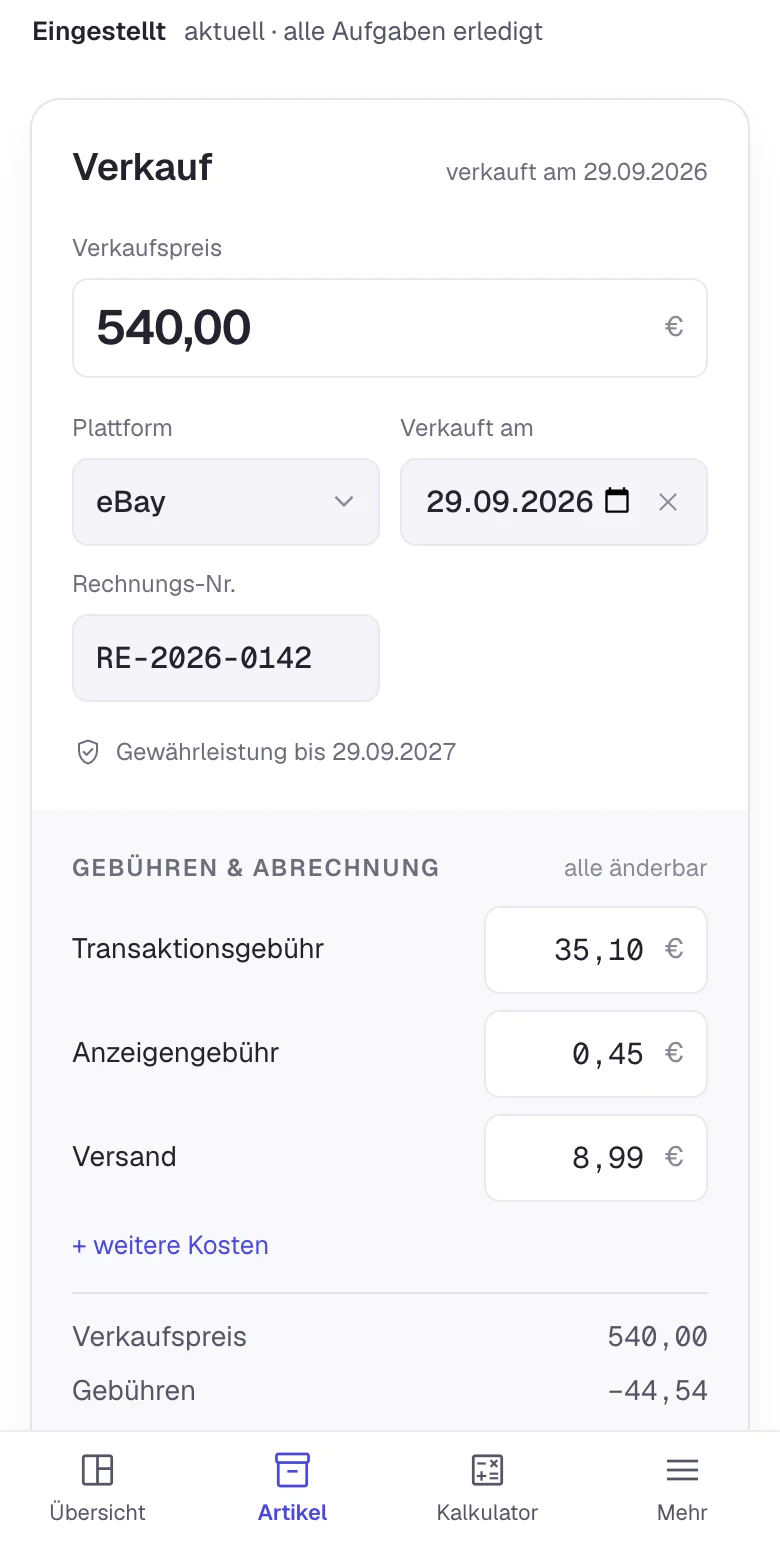 Verkauf erfassen am Handy
