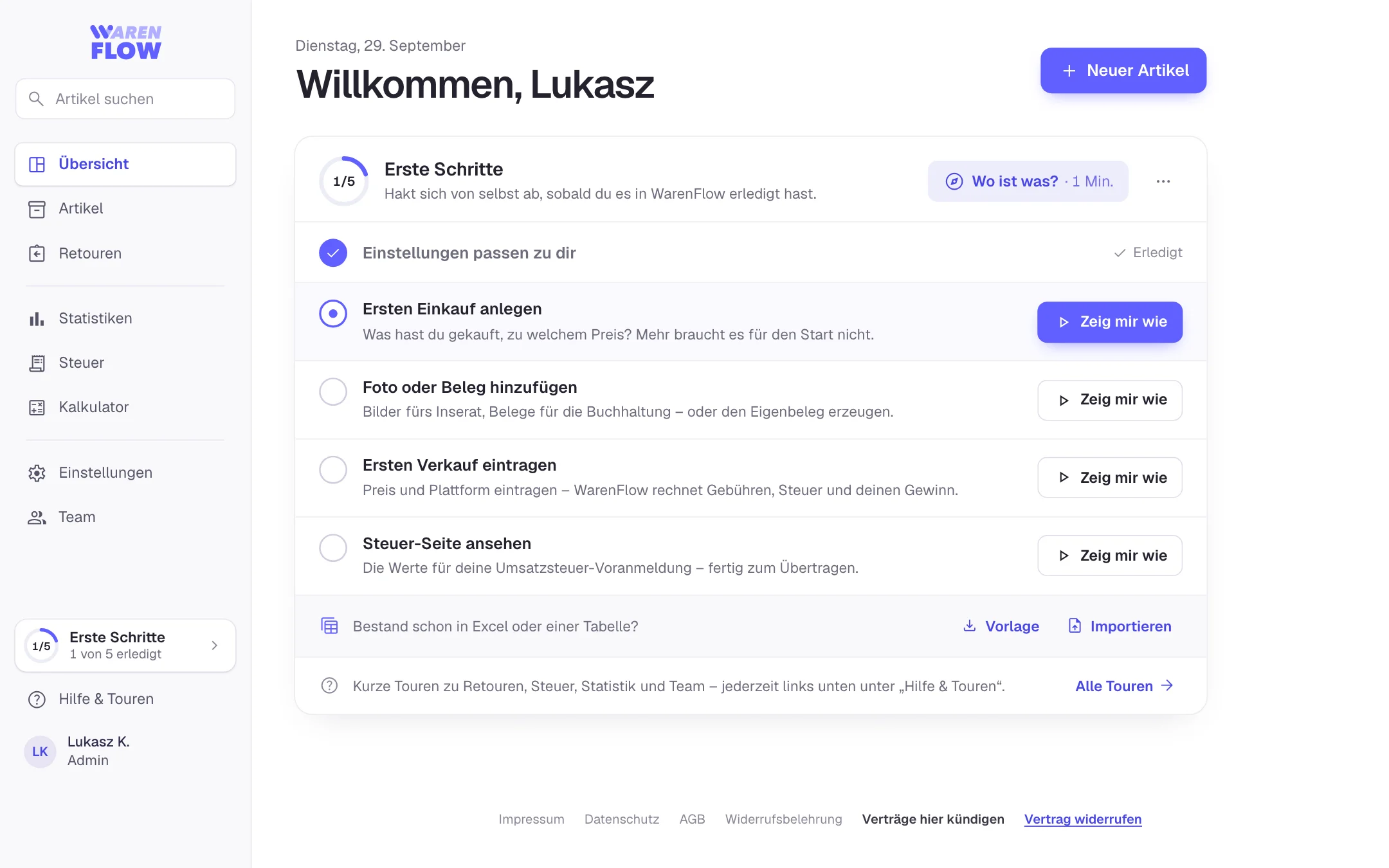 Erster Start in WarenFlow